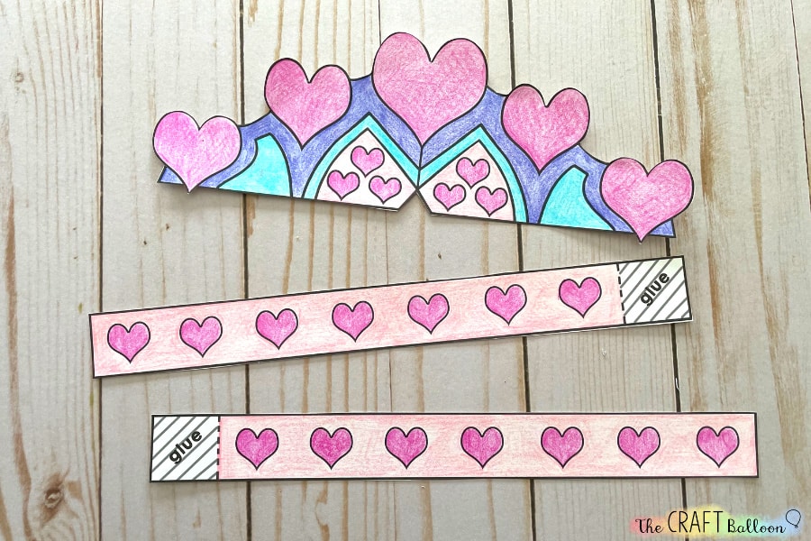 Heart paper crown - front piece and two side bands.