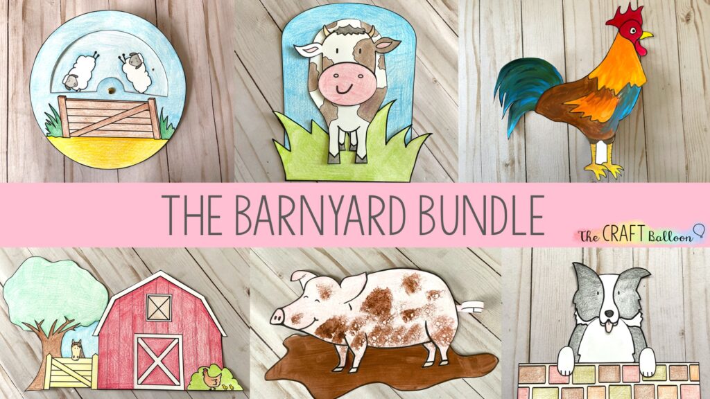 Barnyard craft bundle for kids - sheep, cow, rooster, barn, pig and sheepdog paper crafts