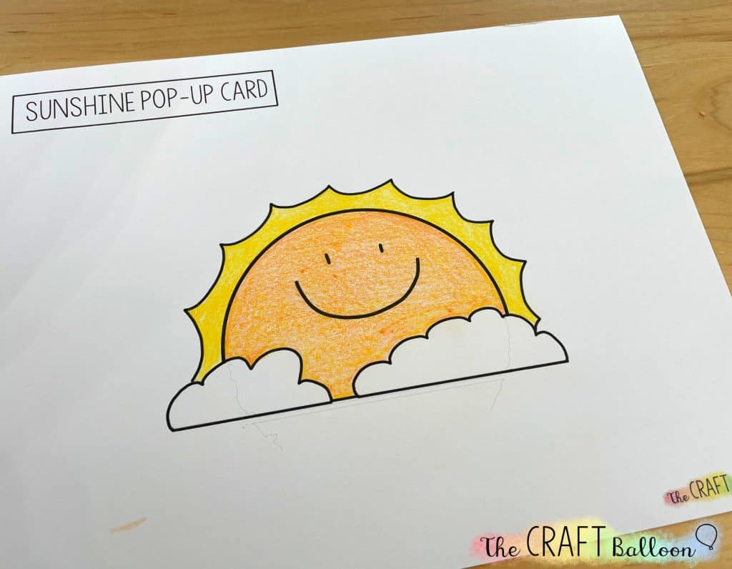 Coloured in sunshine template for pop up card
