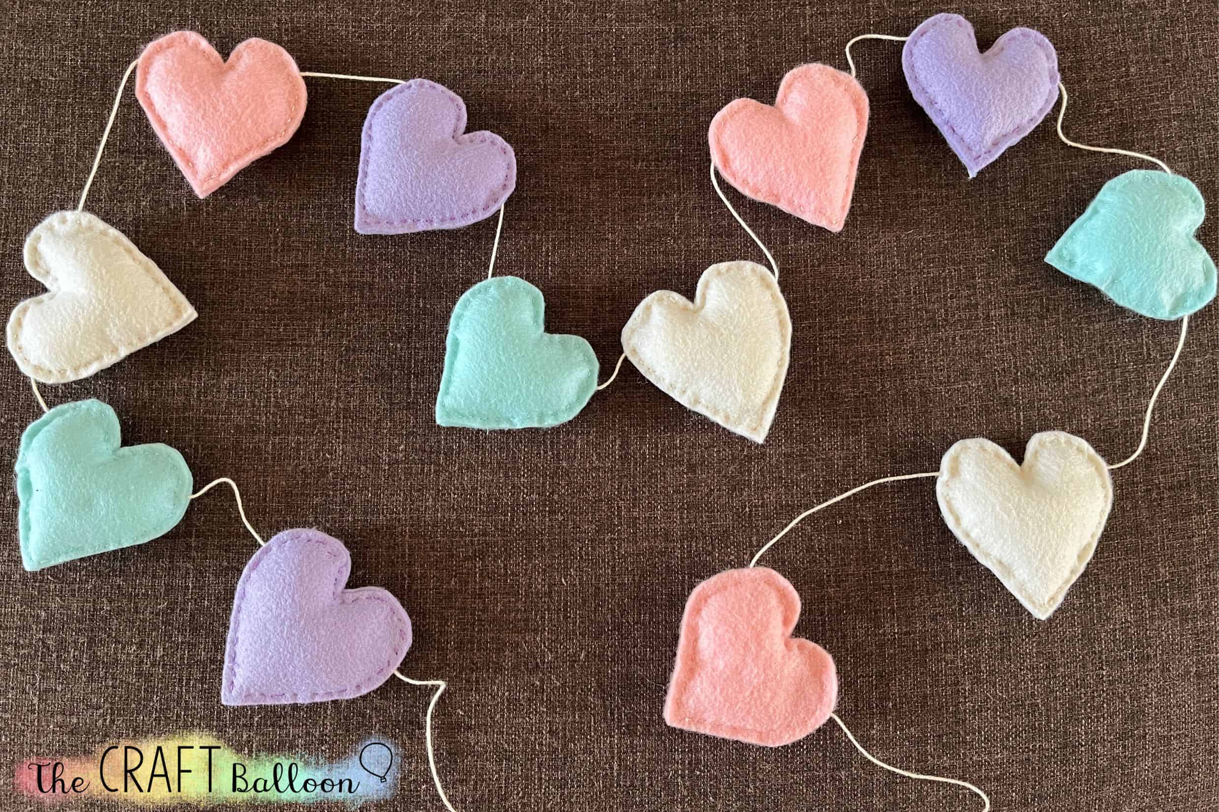Felt heart garland in pastel colours